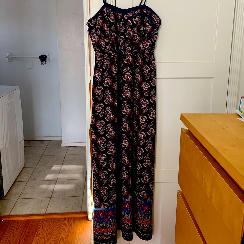 Navy Spaghetti Strap Floral Maxi Dress